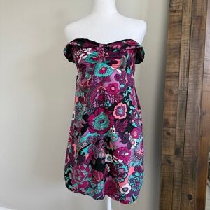 Roxy Vibrant Floral Sweetheart Neckline Strapless Mini Dress‎ Women's Size Small